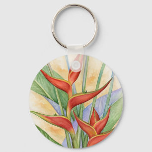 Floral Red Heliconia Tropical Flowers Painting Sleutelhanger