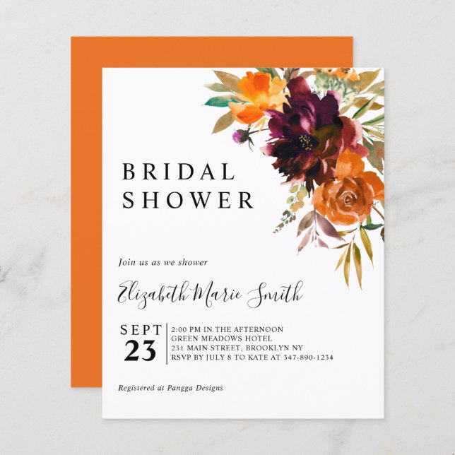 Floral Red Herfst Budget Bridal Shower (Voorkant / Achterkant)