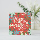 Floral red kerstfoto Holiday Card Feestdagenkaart (Staand voorkant)