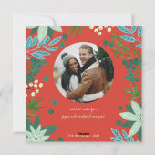 Floral red kerstfoto Holiday Card Feestdagenkaart (Achterkant)