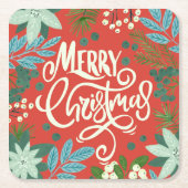 Floral red Kerstmis Kartonnen Onderzetters (Voorkant)