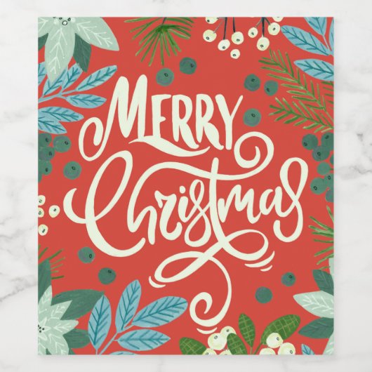 Floral red Kerstmis Klassic Wijn Etiket (Enkel label)