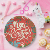 Floral red Kerstmis Papieren Bordje (Feest)