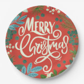 Floral red Kerstmis Papieren Bordje (Voorkant)