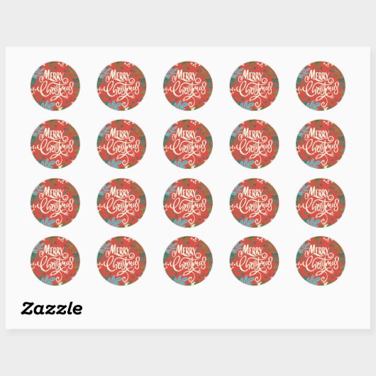 Floral red Kerstmis Ronde Sticker (Vel)
