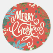 Floral red Kerstmis Ronde Sticker (Voorkant)