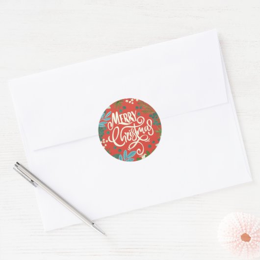 Floral red Kerstmis Ronde Sticker (Envelop)