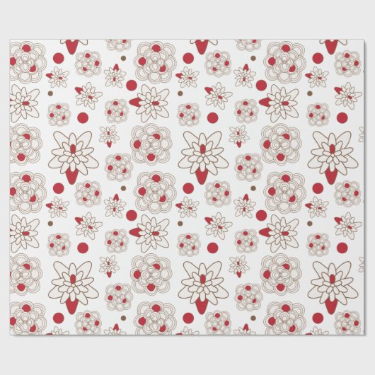 Floral Red KerstPattern Cadeaupapier (Vlak)