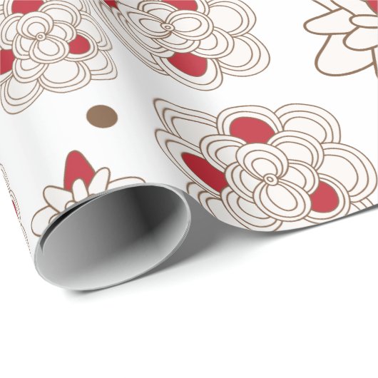 Floral Red KerstPattern Cadeaupapier (Rol Hoek)