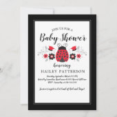 Floral Red Ladybug Baby shower Invitation Kaart (Voorkant)