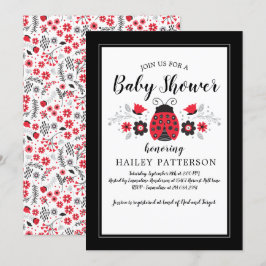 Floral Red Ladybug Baby shower Invitation Kaart