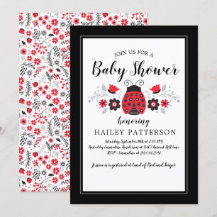 Floral Red Ladybug Baby shower Invitation Kaart