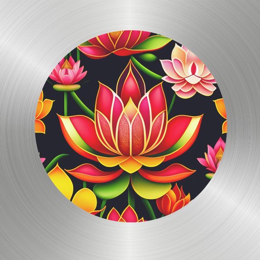 Floral Red Lotus Flower Illustration Ronde Sticker