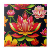Floral Red Lotus Flower Illustration Tegeltje (Voorkant)