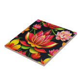 Floral Red Lotus Flower Illustration Tegeltje (Zijkant)