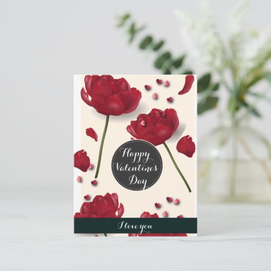 Floral Red Love Feestdagenkaart (Staand voorkant)