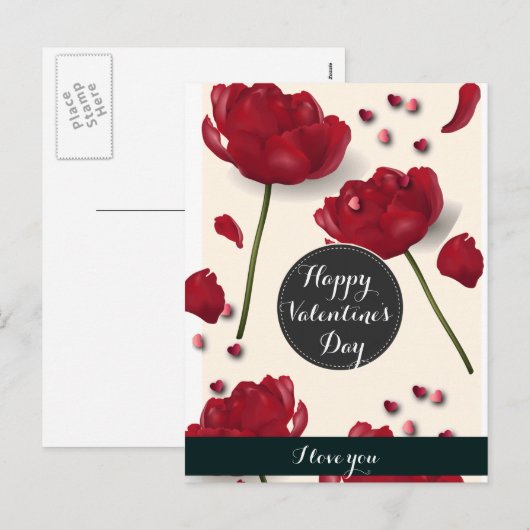 Floral Red Love Feestdagenkaart (Voorkant / Achterkant)