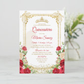 Floral Red Mexican Crown Sweet 15th Birthday Kaart (Staand voorkant)