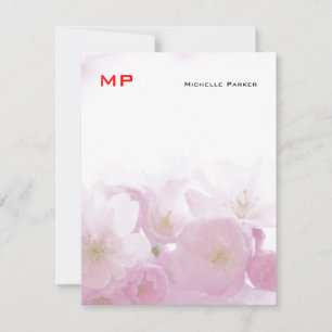 Floral Red Monogram Professional Plain Minimalist Notitiekaartje