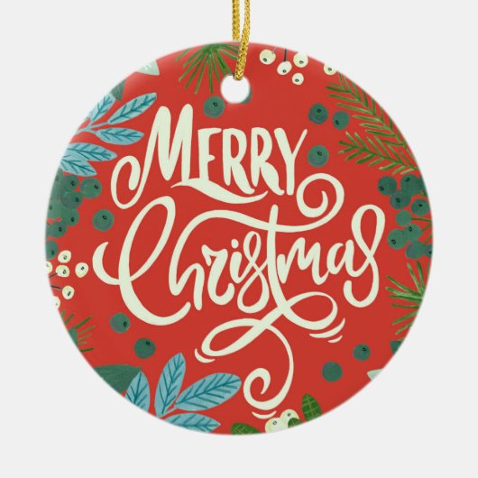 Floral red Ons eerste kerstjaar Keramisch Ornament (Voorkant)