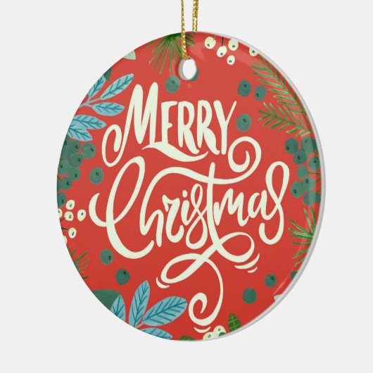 Floral red Ons eerste kerstjaar Keramisch Ornament (Links)