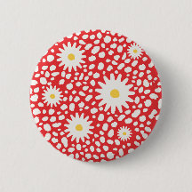 Floral Red Pattern Button