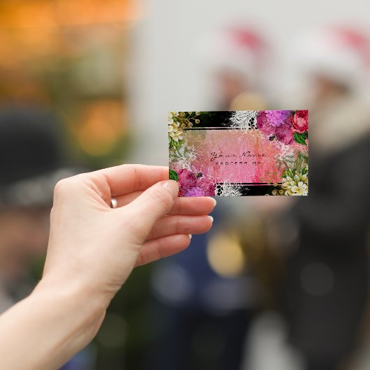 Floral Red Peony Pink Green Glam Visitekaartje