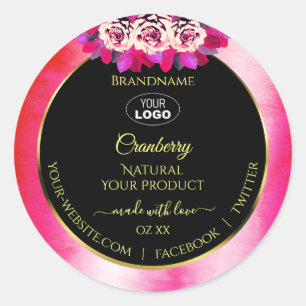 Floral Red Pink Marble Black Product Labels Logo