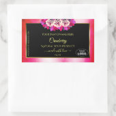 Floral Red Pink Marble Black Product Labels Logo (Tas)