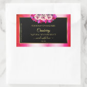 Floral Red Pink Marble Pattern Zwarte Etiket (Tas)