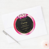 Floral Red Pink Marble Pattern Zwarte Etiket (Envelop)