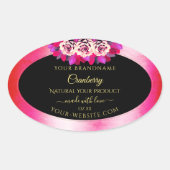 Floral Red Pink Marble Pattern Zwarte Etiket (Voorkant)