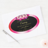 Floral Red Pink Marble Pattern Zwarte Etiket (Envelop)