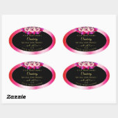 Floral Red Pink Marble Pattern Zwarte Etiket (Vel)