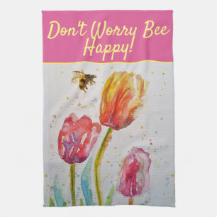 Floral Red Pink Tulip maakt zich geen zorgen over  Theedoek