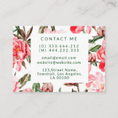 Floral Red Pink Waterverf Flowers Visitekaartje (Achterkant)