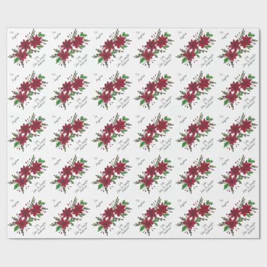 Floral Red Poinsettia Holiday, op en van Cadeaupapier (Vlak)