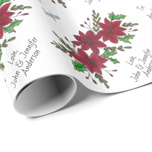 Floral Red Poinsettia Holiday, op en van Cadeaupapier (Rol Hoek)