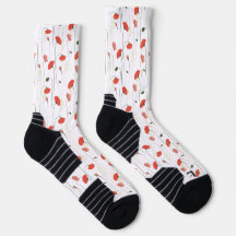 Floral Red Poppy Flower Botanical Pattern Socks