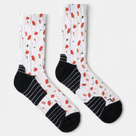 Floral Red Poppy Flower Botanical Pattern Socks Sokken