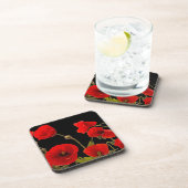 Floral Red Poppy Flowers Black Background Spring Bier Onderzetter (Rechterzijde)