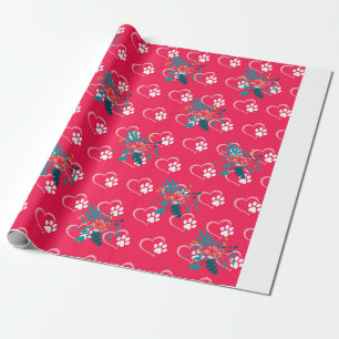 Floral Red Pow-Prints — Ontwerp van verpakkingspap Cadeaupapier