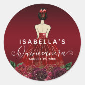 Floral Red Princess Gold Quinceañera Birthday Ronde Sticker (Voorkant)