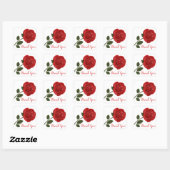 Floral Red Rose Bloem Dank u - Bruiloft Vierkante Sticker (Vel)