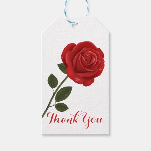 Floral Red Rose Bloemen Dank u bruiloft Cadeaulabel (Voorkant)