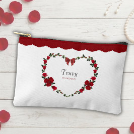 Floral Red Rose Bridesmaid Cosmetic Bag Etui