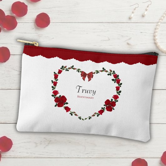 Floral Red Rose Bridesmaid Cosmetic Bag Etui