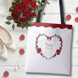 Floral Red Rose Bridesmaid Gift Tote Bag