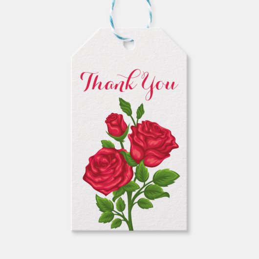 Floral Red Rose Dank u Bloem Bruiloft Bruids Cadeaulabel (Voorkant)