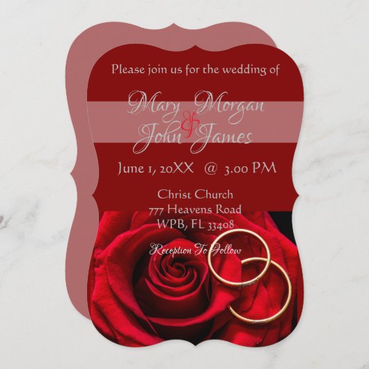 Floral Red Rose met ringbruiloft Kaart (Voorkant / Achterkant)